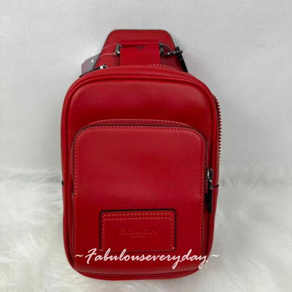 Coach Racer Sling Pack In Leather/Gunmetal/Bold Red CX071 NWT - Picture 2 of 9
